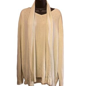 Super cute pale green sweater with detachable scarf. Silver studded sparkles